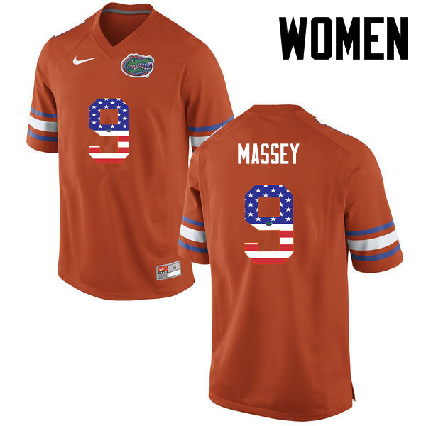 Women Florida Gators #9 Dre Massey College Football USA Flag Fashion Jerseys-Orange - Click Image to Close